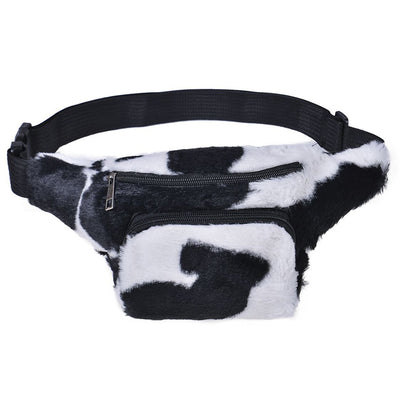 Festival Bumbag - Fluffy Black & White Cow Print