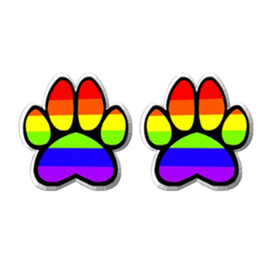 Gay Pride Rainbow Paw Print Earrings