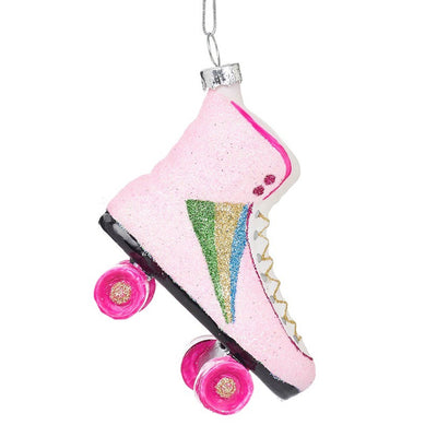Barbie Inspired Christmas Decoration - Glass Pink Rollerskate Bauble