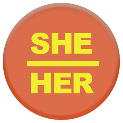 Pronoun She/Her Small Pin Badge (Orange/Yellow)