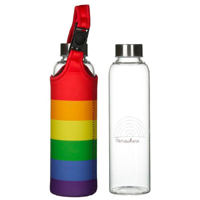 Gay Pride Rainbow Glass Reusable Water Bottle With Rainbow Sleeve