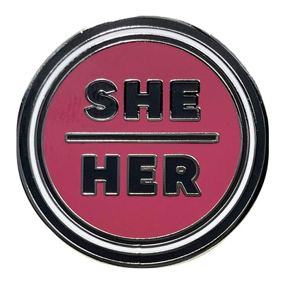 Pronoun She/Her Round Metal & Enamel Pin (Red)
