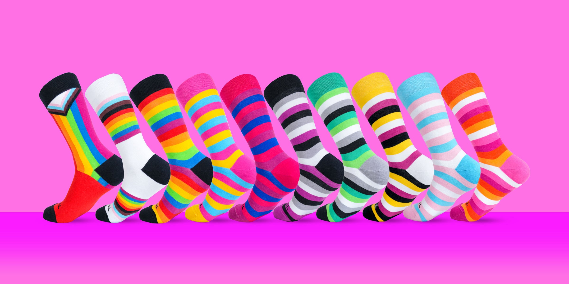 LGBTS Socks range from Prequal on a pink background