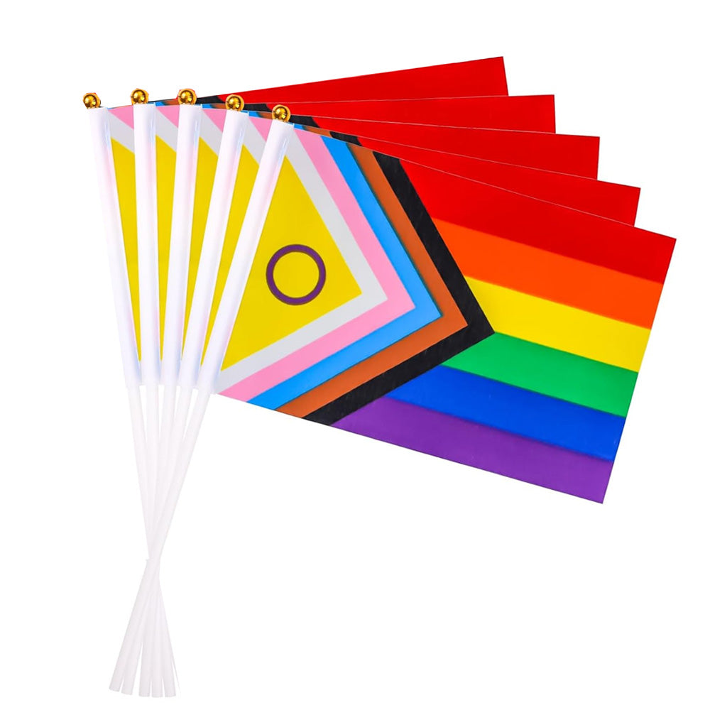 5 Pack - Intersex Progress Pride Hand Held Flag (22.5cm x 15cm)