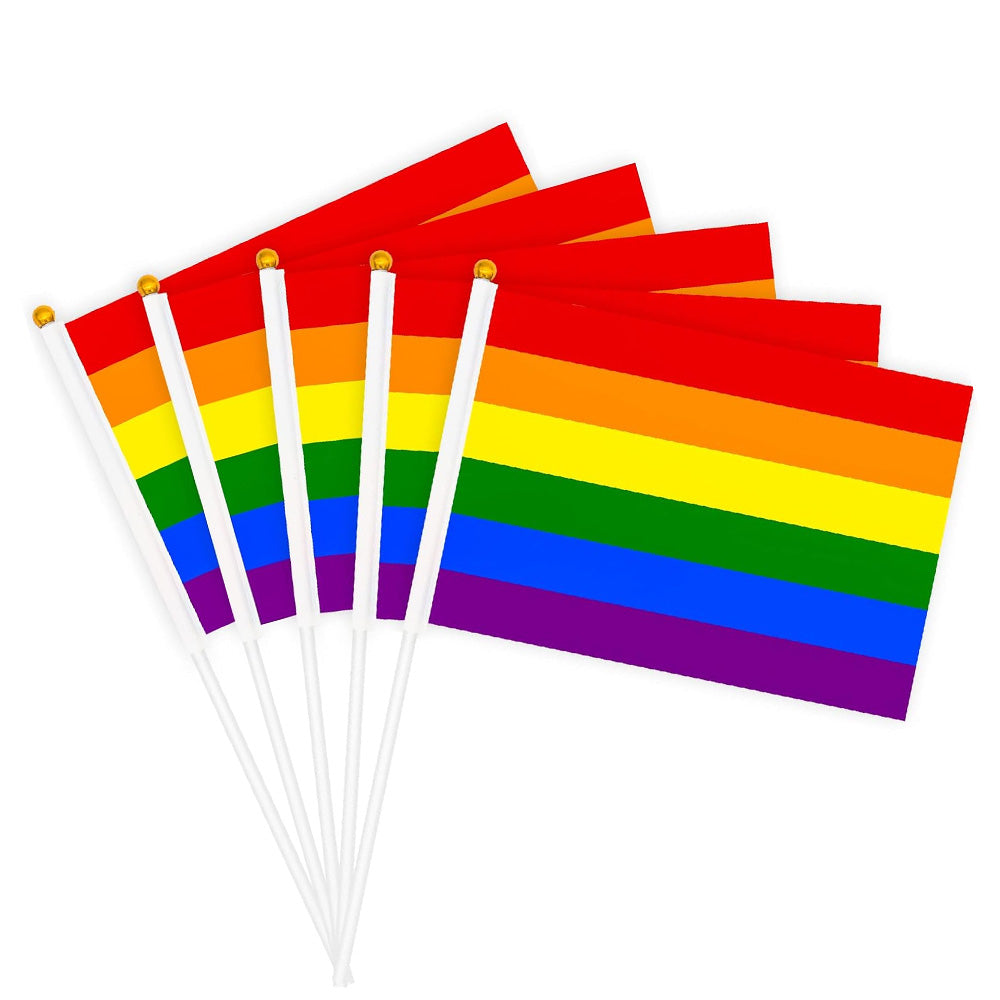 5 Pack - Gay Pride Rainbow Hand Held Flag (22.5cm x 15cm