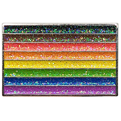 8 Colour Rainbow (Black & Brown Stripes) Metal Rectangle Lapel Pin Badge - Glitter Version