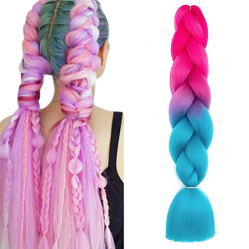 Hair Plaits (Braiding) - Hot Pink & Turquoise Ombre