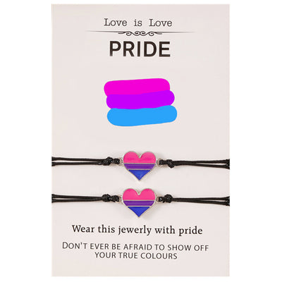 Bisexual 2 Pack Friends/Lovers Cord & Silver Heart Friendship Bracelets