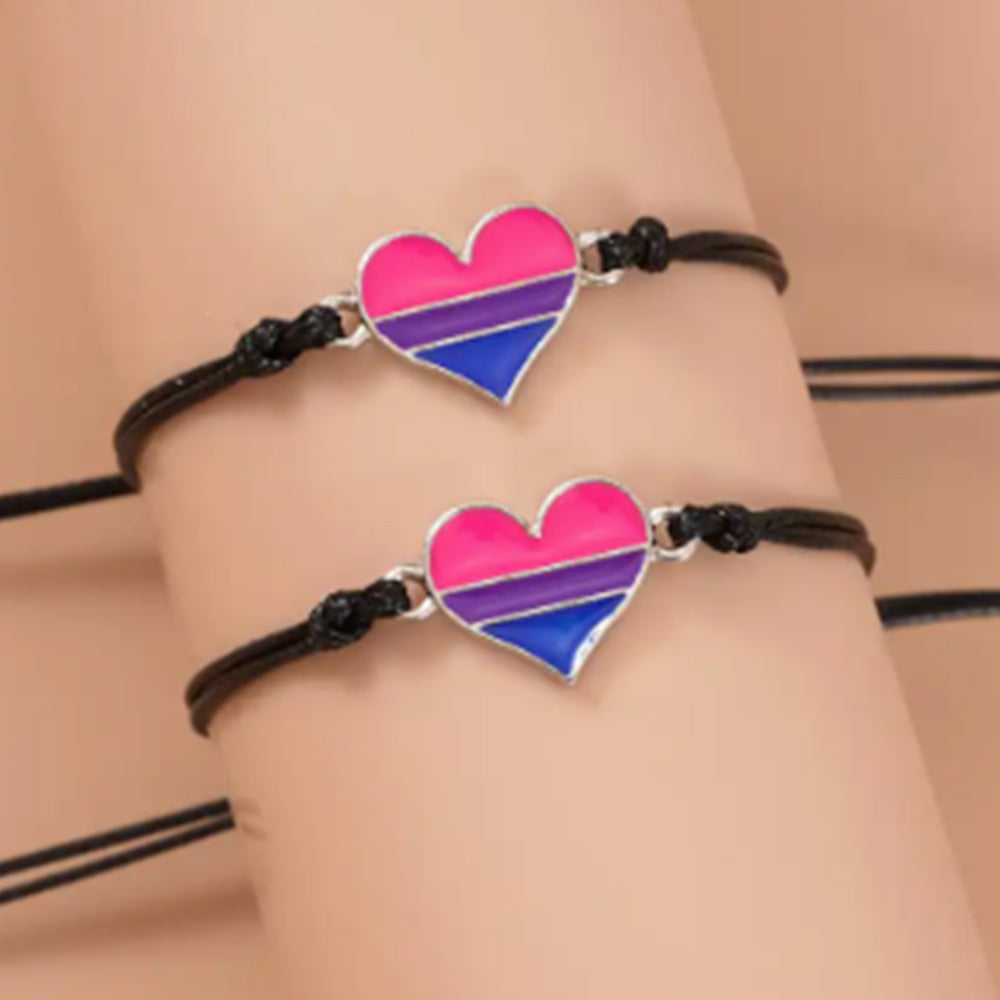 Bisexual 2 Pack Friends/Lovers Cord & Silver Heart Friendship Bracelets