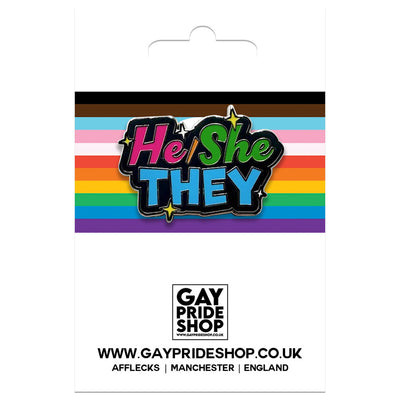 Pronoun He She They Enamel Pin (Black & Red/Gren/Blue)