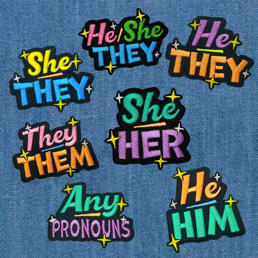Pronoun Any Pronouns (Green/Lilac) Embroidered Iron-On Patch