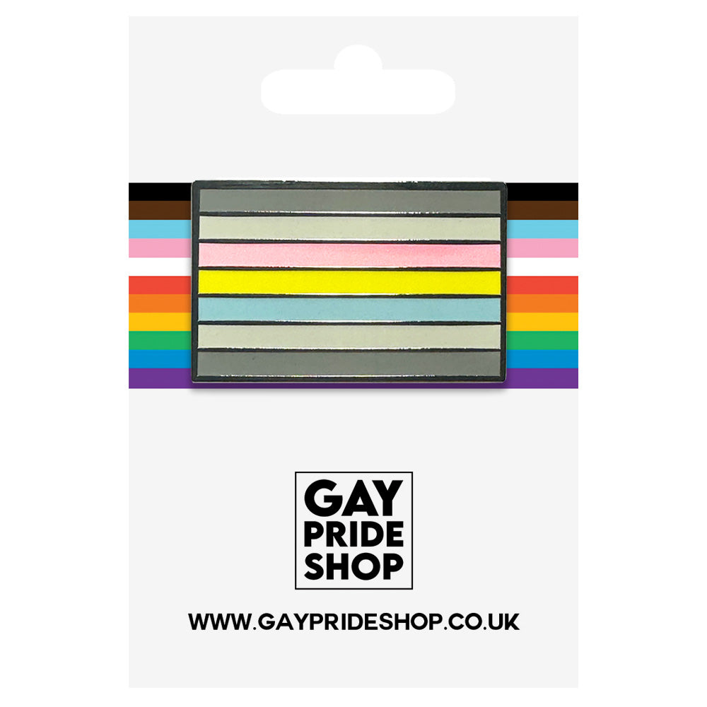 Demiflux Pride Flag Silver Metal Rectangle Lapel Pin Badge