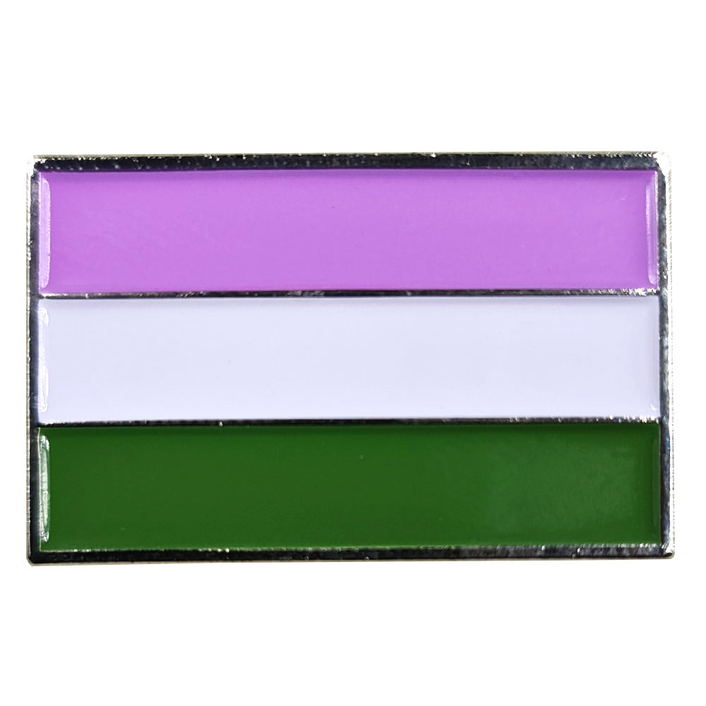 Genderqueer Pride Flag Silver Metal Rectangle Lapel Pin Badge