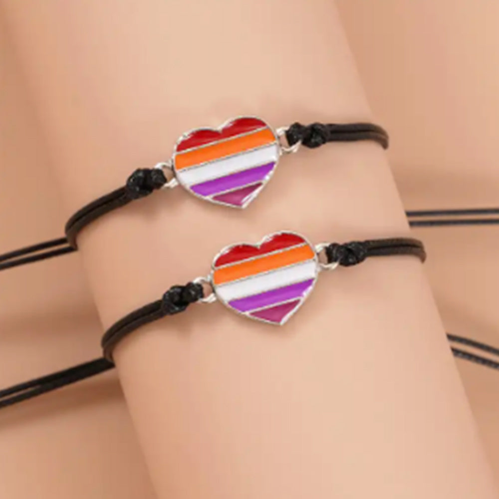 Lesbian 2 Pack Friends/Lovers Cord & Silver Heart Friendship Bracelets