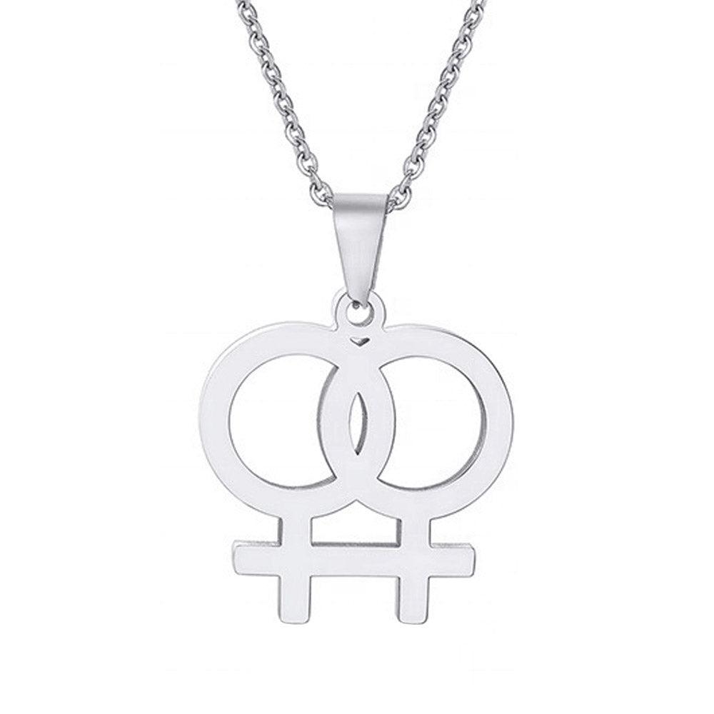 Lesbian Double Venus Symbol Stainless Steel Necklace - Silver