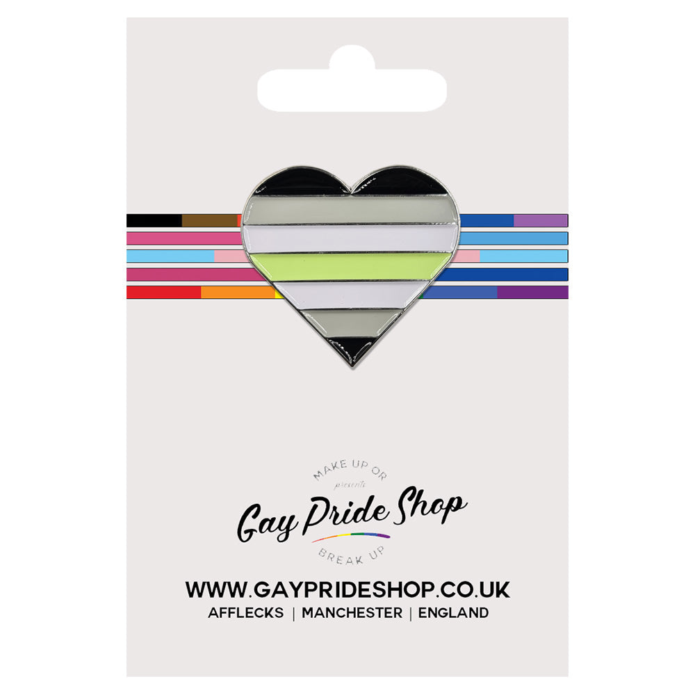 Agender Flag Silver Metal Heart Lapel Pin Badge