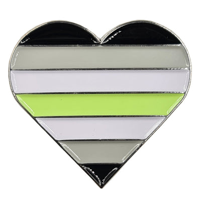 Agender Flag Silver Metal Heart Lapel Pin Badge