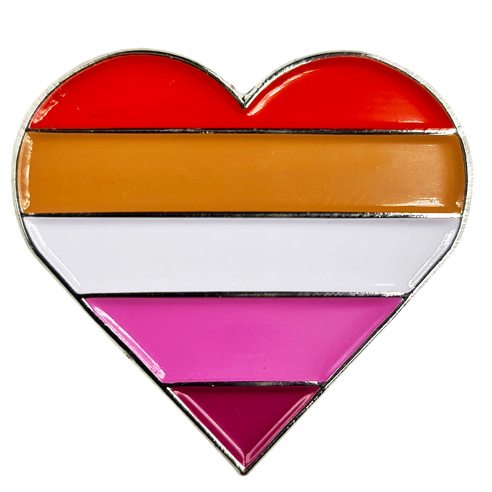 Community Lesbian Flag Silver Metal Heart Lapel Pin Badge