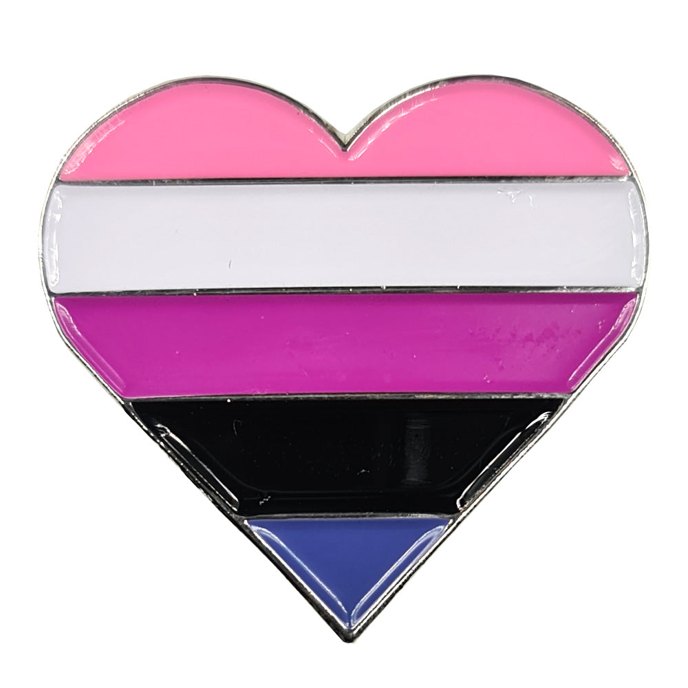 Genderfluid Flag Silver Metal Heart Lapel Pin Badge