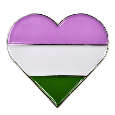 Genderqueer Flag Silver Metal Heart Lapel Pin Badge