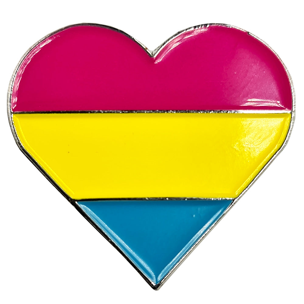 Pansexual Flag Silver Metal Heart Lapel Pin Badge