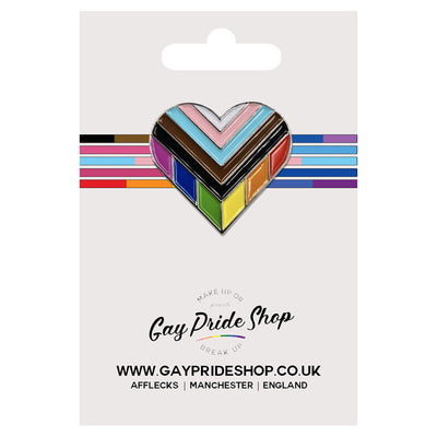 Progress Pride Flag Silver Metal Heart Lapel Pin Badge