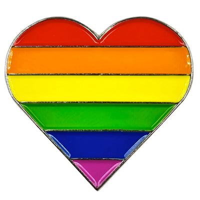 Gay Pride Rainbow Flag Silver Metal Heart Lapel Pin Badge