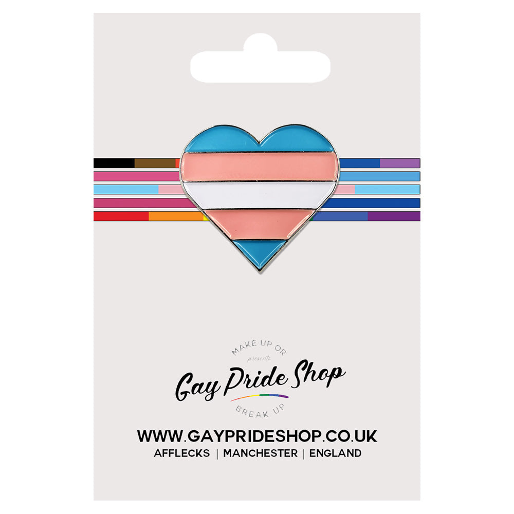 Transgender Flag Silver Metal Heart Lapel Pin Badge