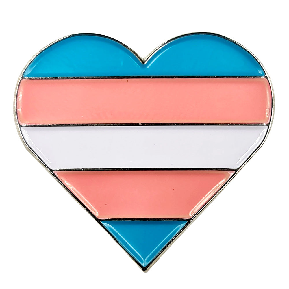 Transgender Flag Silver Metal Heart Lapel Pin Badge