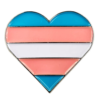 Transgender Flag Silver Metal Heart Lapel Pin Badge