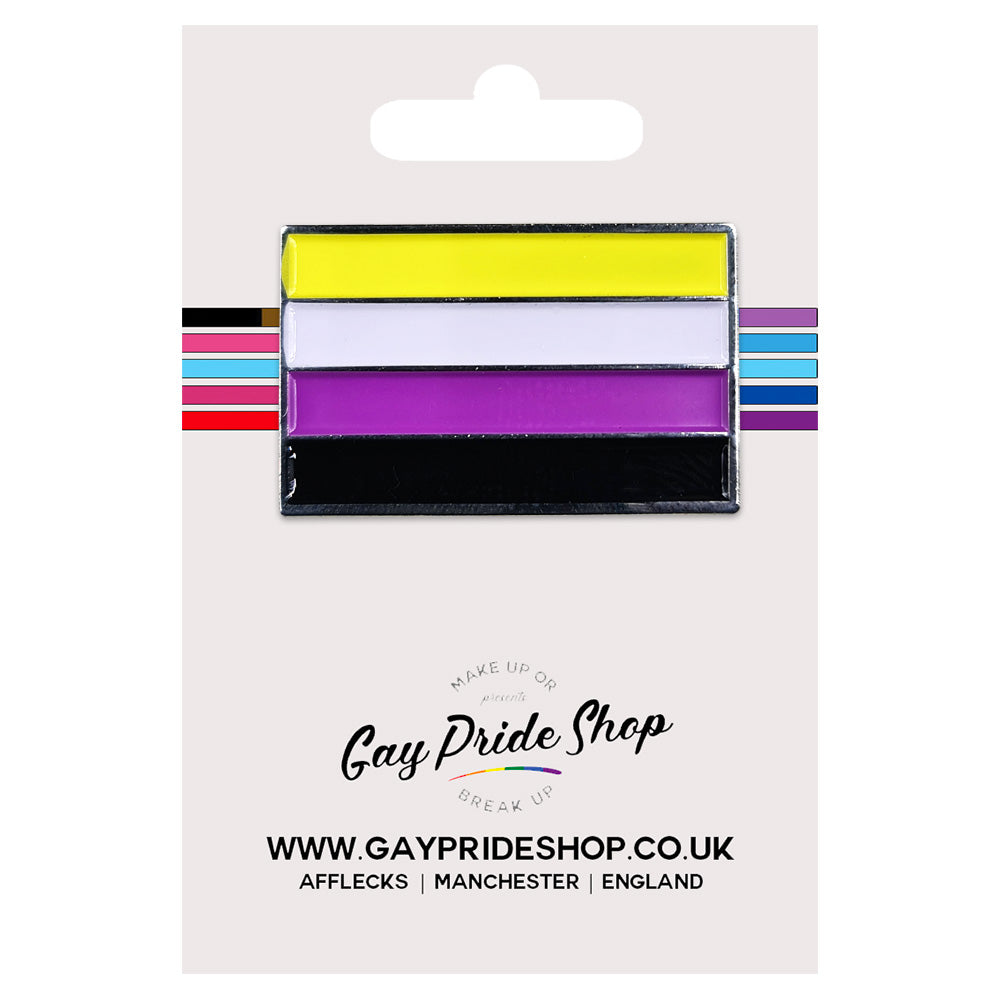 Non Binary Pride Flag Silver Metal Rectangle Lapel Pin Badge