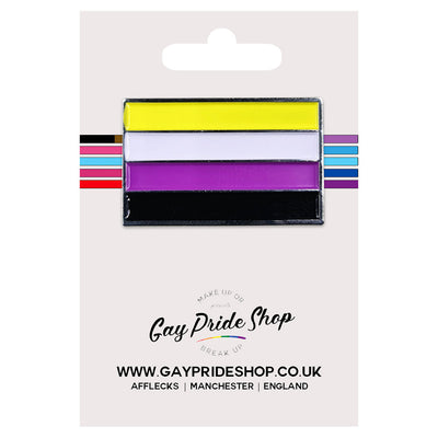 Non Binary Pride Flag Silver Metal Rectangle Lapel Pin Badge