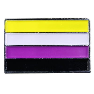 Non Binary Pride Flag Silver Metal Rectangle Lapel Pin Badge