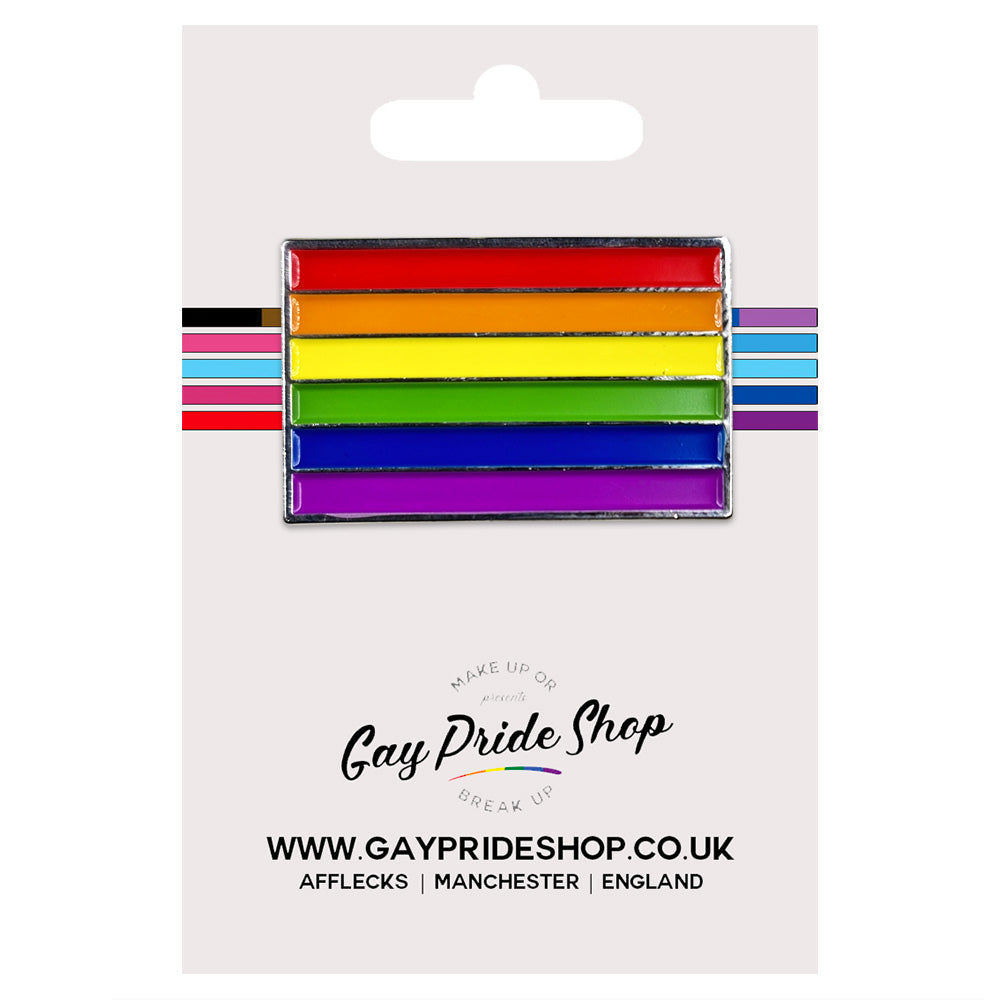 Gay Pride Rainbow Flag Silver Metal Rectangle Lapel Pin Badge