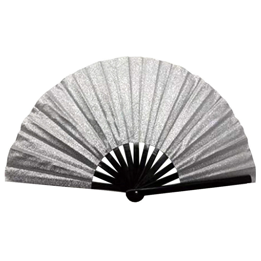Silver Glitter Fabric Fan - Large 33cm