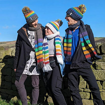 Gay Pride Rainbow Luxury Super Sherpa Fleece Lined Reflective Bobble Hat - White