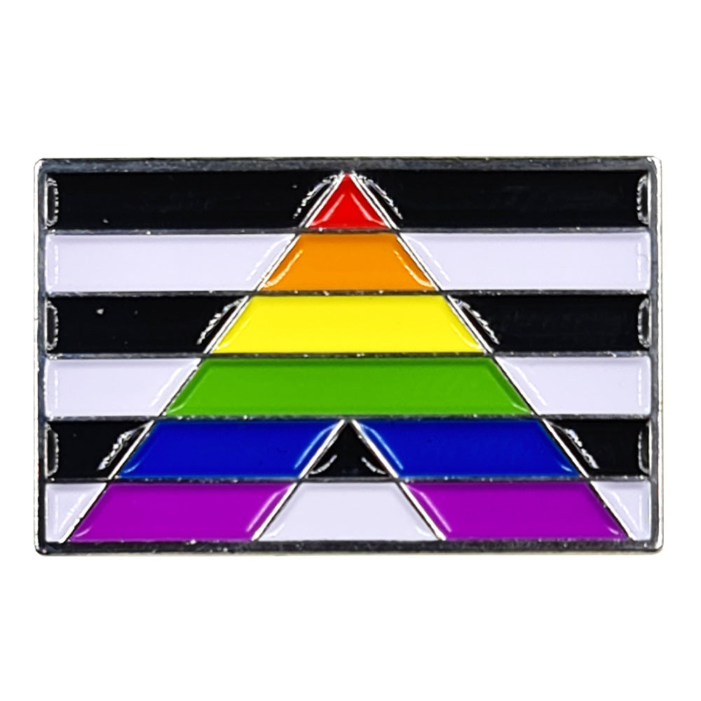 Straight Ally Flag Silver Metal Rectangle Lapel Pin Badge