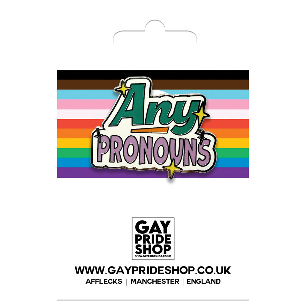 Pronoun Any Pronouns Enamel Pin (White & Green/Lilac)