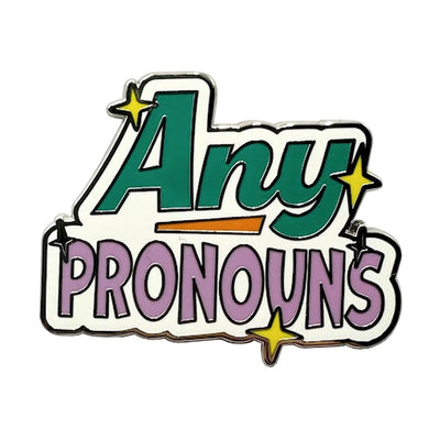 Pronoun Any Pronouns Enamel Pin (White & Green/Lilac)