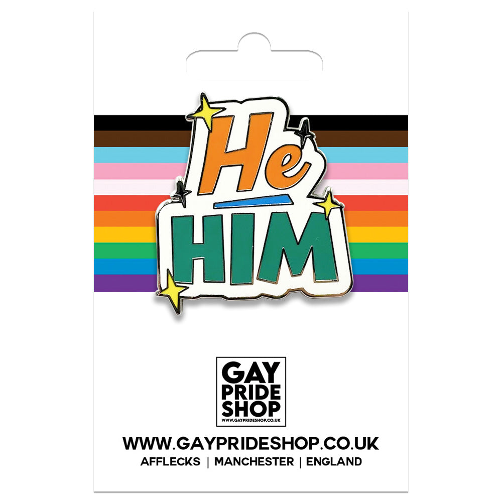 Pronoun He Him Enamel Pin (White & Green/Lilac)