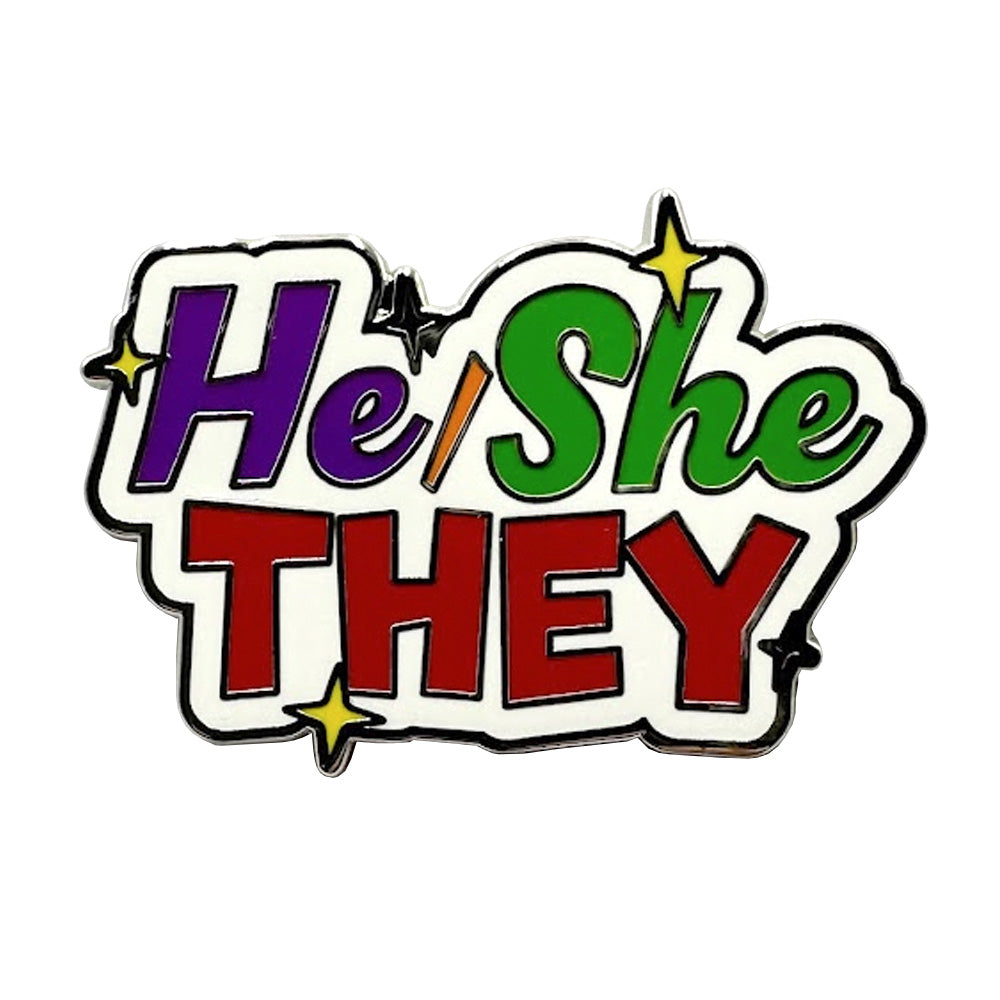 Pronoun He She They Enamel Pin (White & Purple/Green/Red)