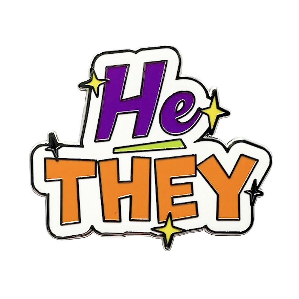 Pronoun He They Enamel Pin (White & Purple/Orange)