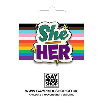 Pronoun She Her Enamel Pin (White & Green/Lilac)