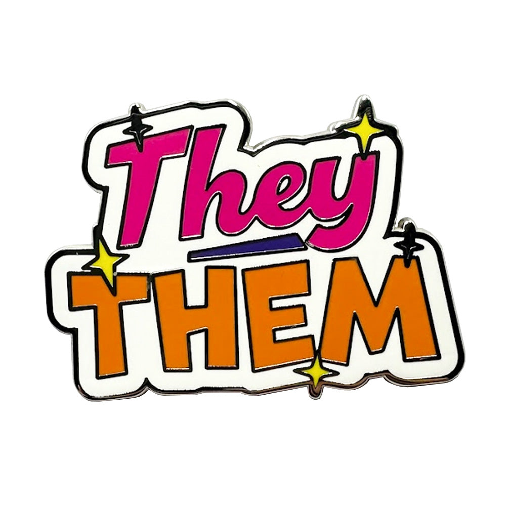 Pronoun They Them Enamel Pin (White & Red/Orange)