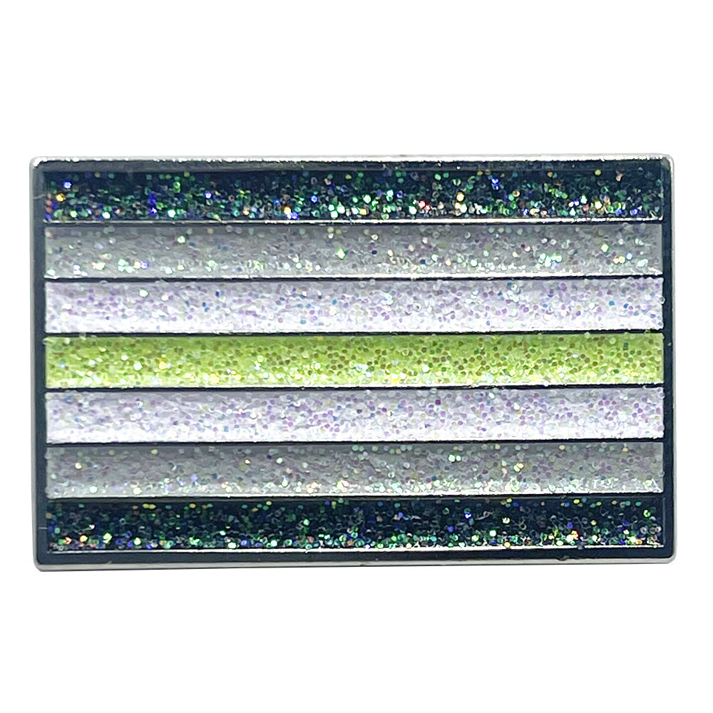 Agender Pride Flag Silver Metal Rectangle Lapel Pin Badge - Glitter Version