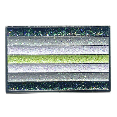 Agender Pride Flag Silver Metal Rectangle Lapel Pin Badge - Glitter Version