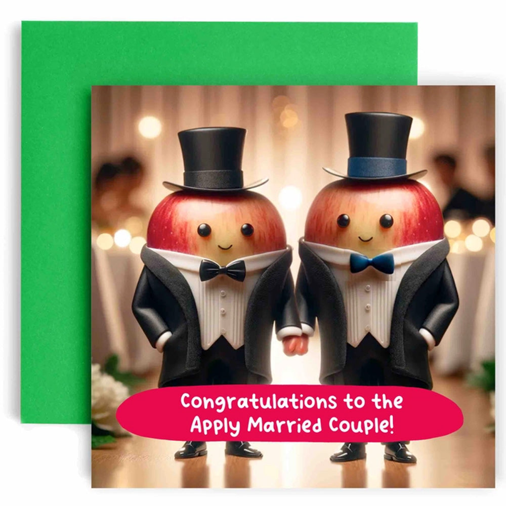 Congratulations To The Apply Married Couple (Grooms To Hats) - Gay Wedding Card