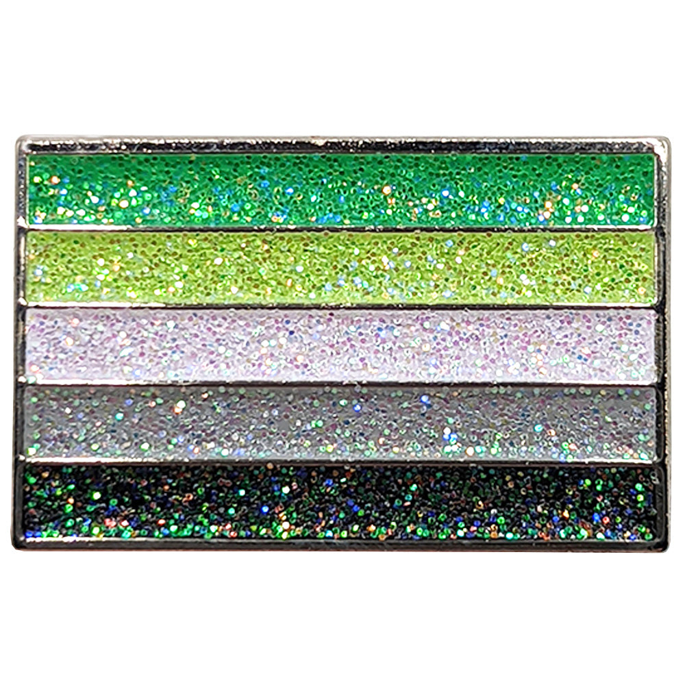 Aromantic Silver Metal Rectangle Lapel Pin Badge - Glitter Version