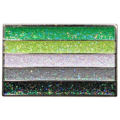 Aromantic Silver Metal Rectangle Lapel Pin Badge - Glitter Version