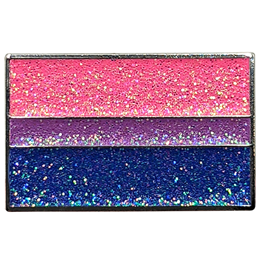 Bisexual Metal Rectangle Lapel Pin Badge - Glitter Version